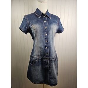 Neeso Jeans Y2K Denim Jean Dress Women's L Stretch Snap Front